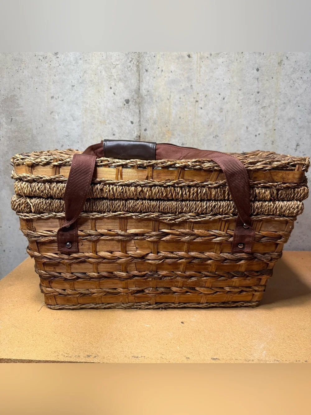 Vintage Wicker Picnic Basket- Isolated